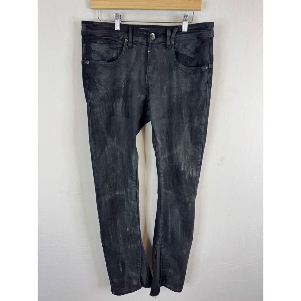 Kollar 708 Slim Flare Jeans Vintage Coated Black Waxed Denim‎ Mens 32X32